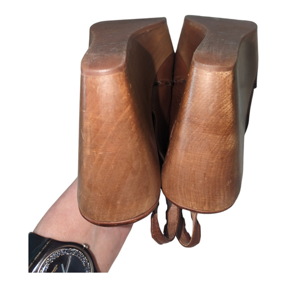 Vintage Alaia Brown Leather Wood Platform Slingback Sandal Size 37.5 - Picture 9 of 10